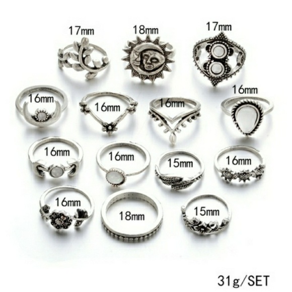 Drops Sunflower Moon Flowers Fashion Rings Set - Picture 2 of 3
